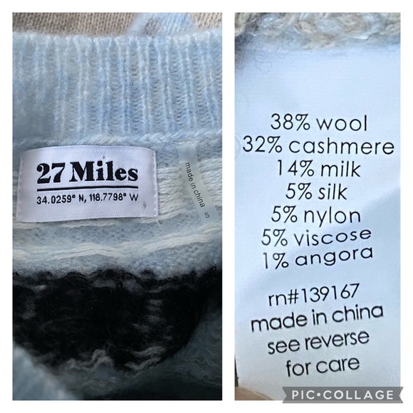 27 Miles Malibu Farida Sweater Fair Isle Cashmere Wool Oatmeal Neutral Crew Neck - Picture 8 of 11